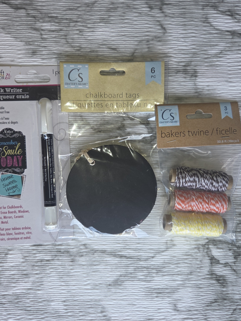Crafter's Square Bundle Black Chalkboard Tags,Chalk Pen & Bakers Twine NWT